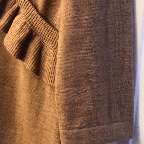 Banana Republic Extra Merino Wool Sz L Women's Sweater Faux Wrap Ruffle Camel - Picture 4 of 9